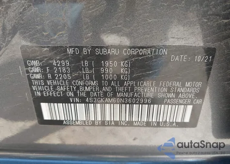 2022 Subaru Impreza Sport from USA, damaged, VIN 4S3GKAM60N3602996
